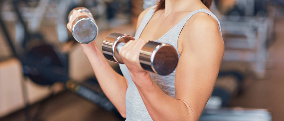 žena, vježba, biceps, uteg