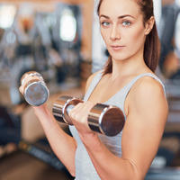 žena, vježba, biceps, uteg