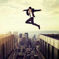 Muškarac, skok, hrabrost, sloboda, grad, panorama, pogled, Shutterstock 193036466